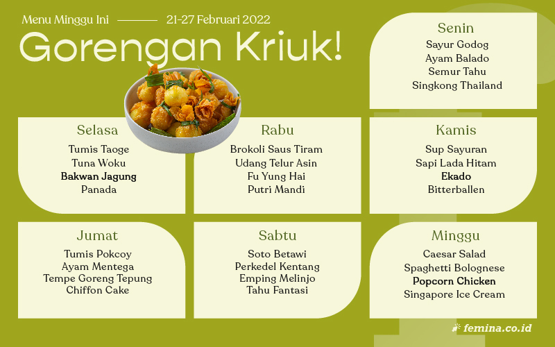 menu mingguan sayur tumis