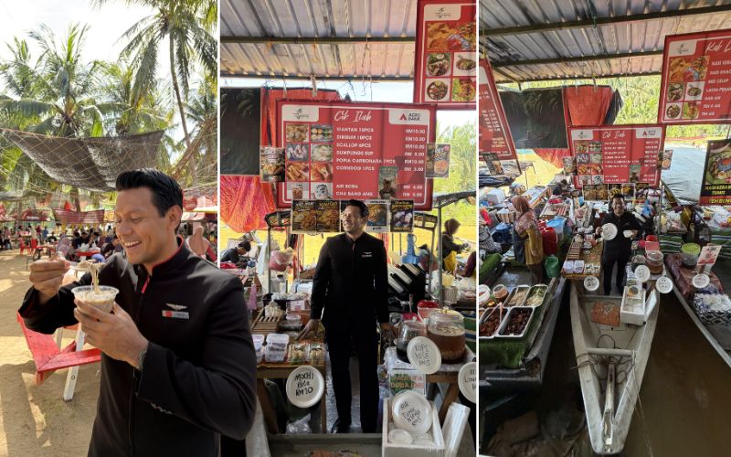 Pengunjung menikmati aneka kuliner dari pedagang floating market Pulau Sri Tanjung