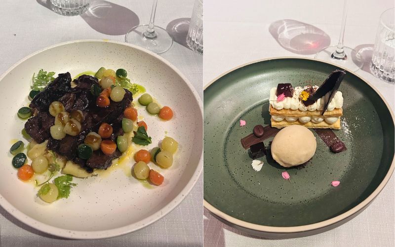 Hidangan fine dining di Perhentian Marriott Resort & Spa menyajikan Angus Beef Cheek yang lembut berpadu dengan Tiramisu Puff sebagai penutup, menghadirkan pengalaman bersantap yang berkesan.