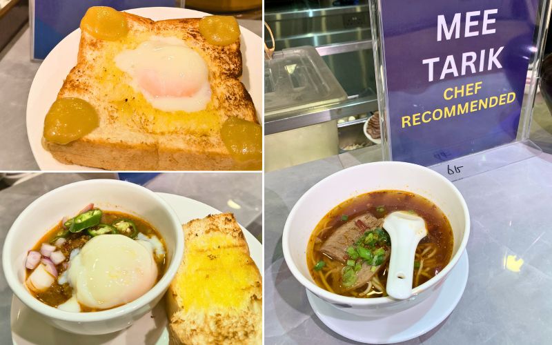 Roti Titab (kiri atas), Mee Tarik (kanan), dan Kacang Pool (kiri bawah). 