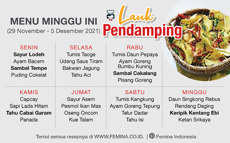 menu mingguan lauk pendamping