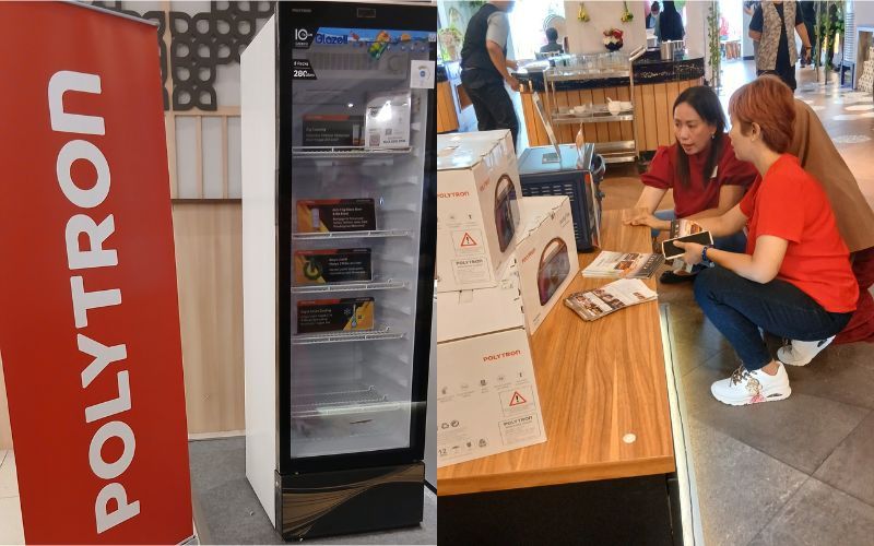 Booth Polytron dipadati pengunjung selama acara UMKM Naik Level Seri 2 di Surabaya, dengan peserta antusias melihat produk dan solusi pendukung bisnis kuliner