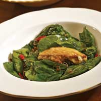 Warm Spinach Salad with Duck Confit and Pan Seared Foie Gras