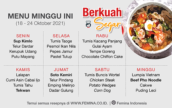 Daftar Menu Mingguan (18-24 Oktober 2021): Berkuah Segar