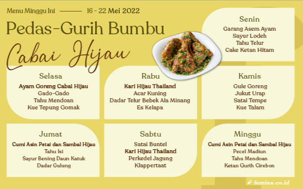 Menu Mingguan (Senin 16-22 Mei 2022): Pedas-Gurih Bumbu Cabai Hijau