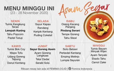 Daftar Menu Mingguan (23-29 November 2020): Asam Segar