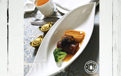 Resep Braised Sea Cucumber and Bailing Mushroom with dried oyster & Black Moss and Season Vegetable