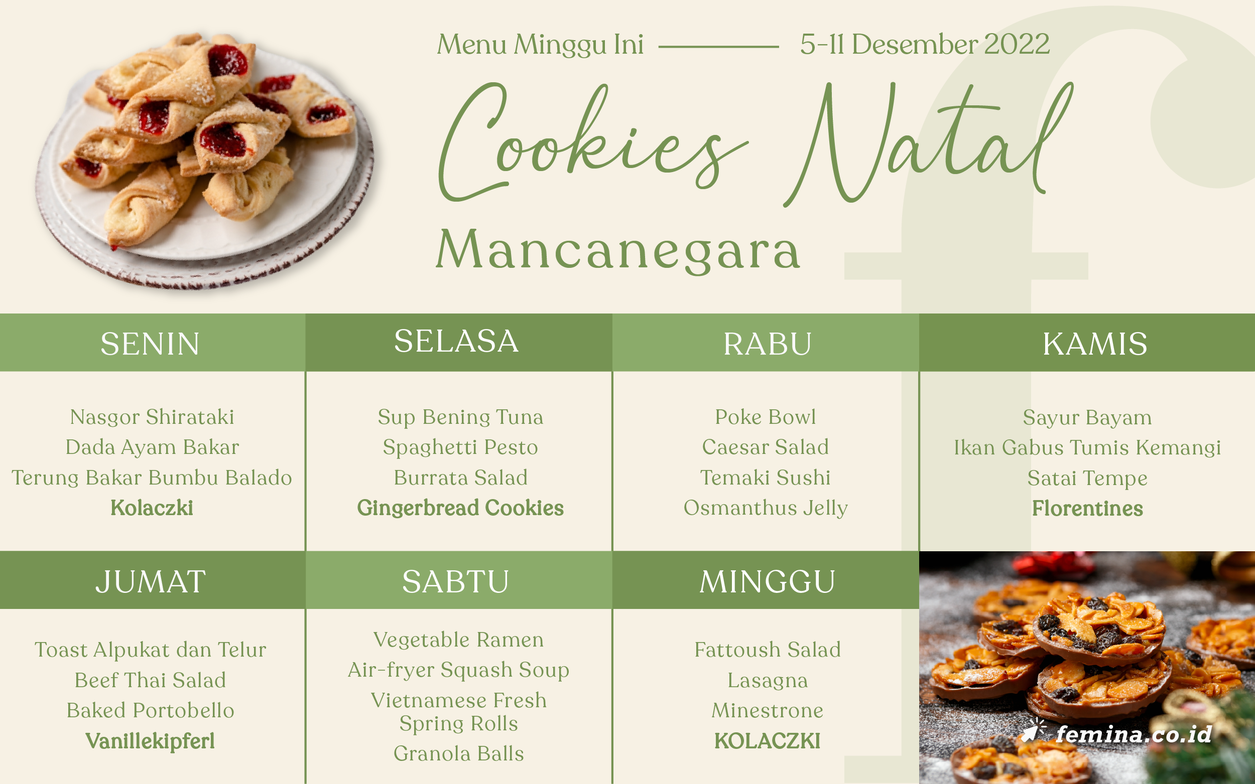 Menu Mingguan (5-11 Desember 2022): Cookies Natal Mancanegara