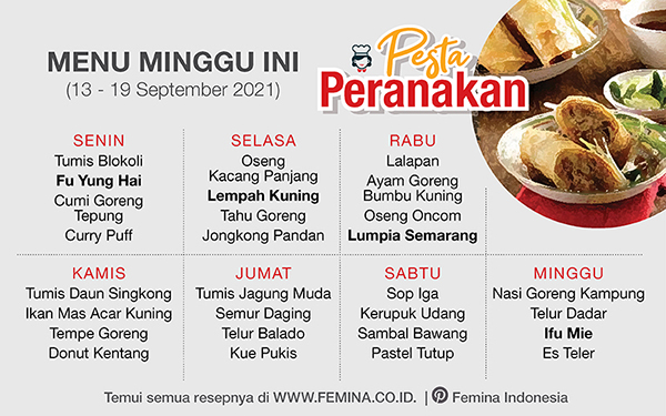 Daftar Menu Mingguan (13-19 September 2021): Pesta Peranakan